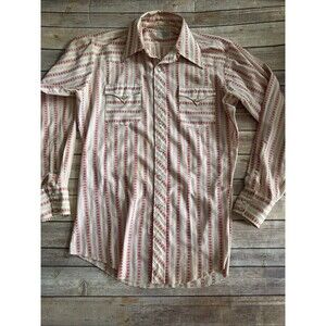 Vintage H Bar C Ranchwear Shirt Mens M Red Floral Stripe Western Pearl Snap 60s